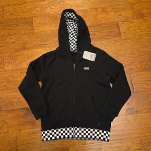 Vans Kids Hoodie in Black with Checkered Trim Brand NEW